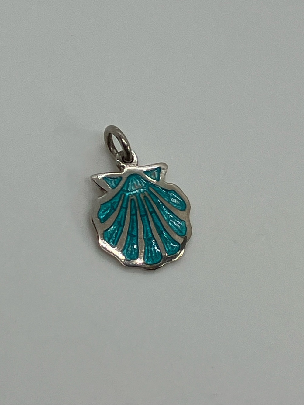 Vtg 925 Enamel Teal Seashell Sterling Silver Charm